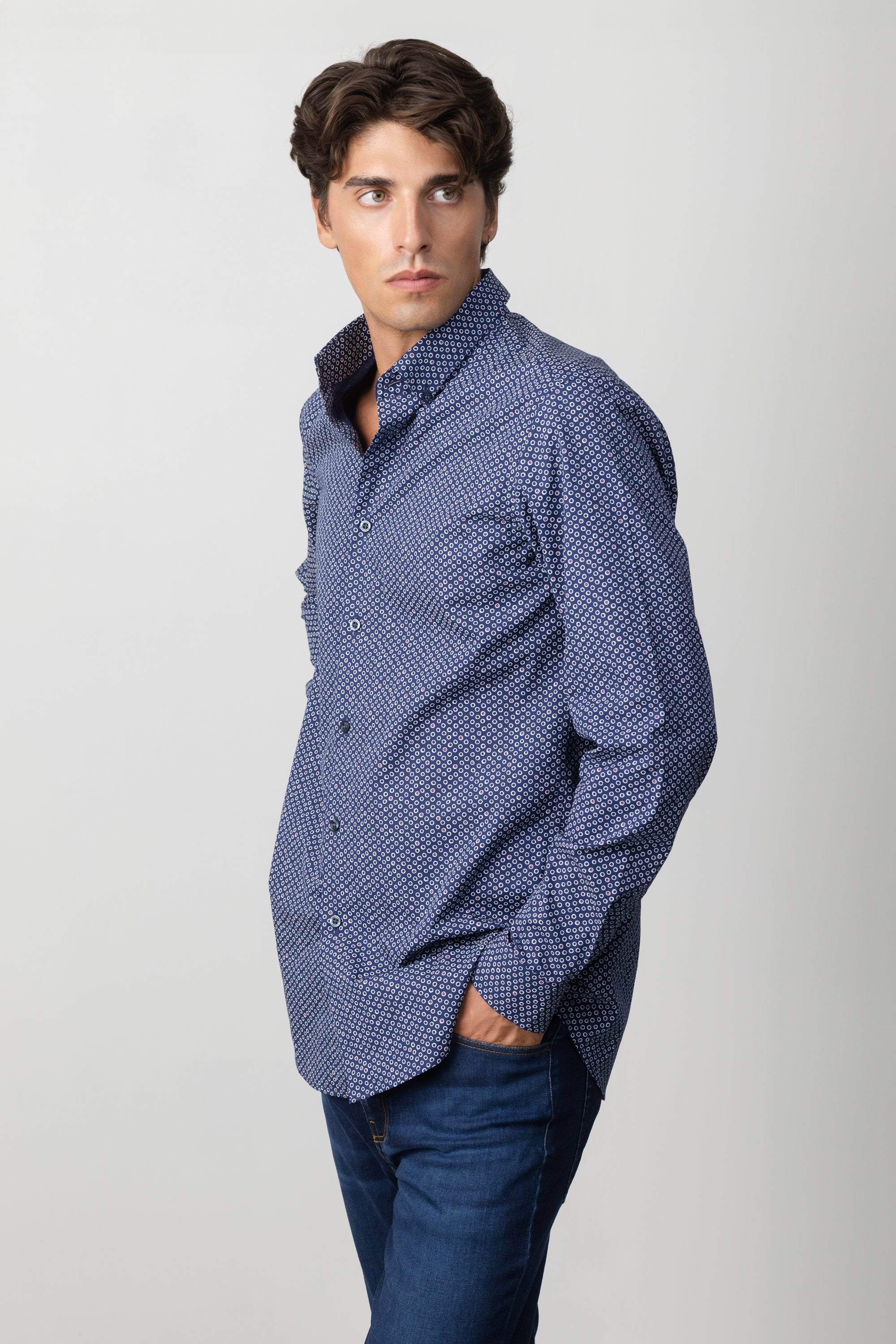MICROMOTIFS COTTON SLIM SHIRT