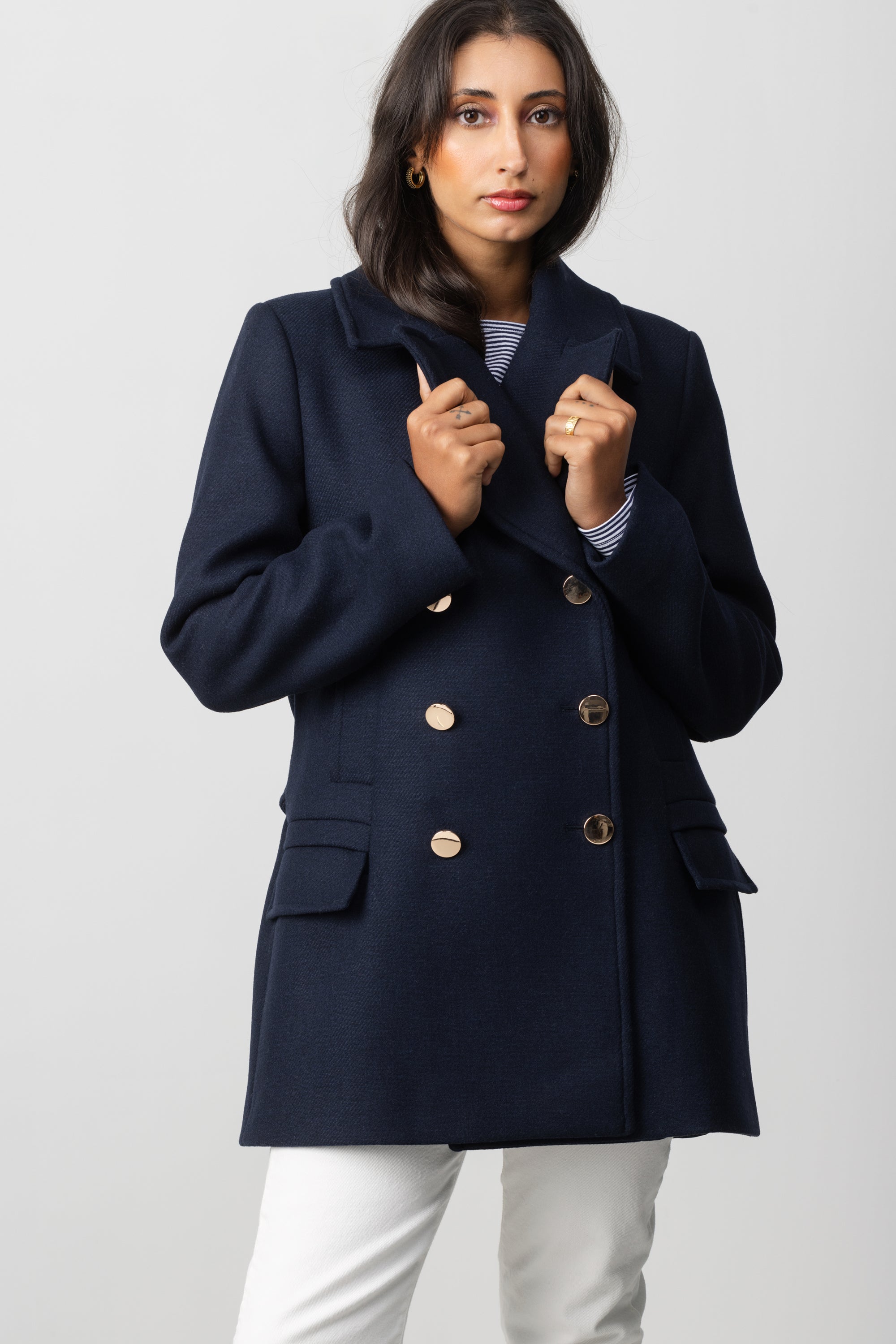 DOUBLE BREASTED WOOL BLEND PEACOAT