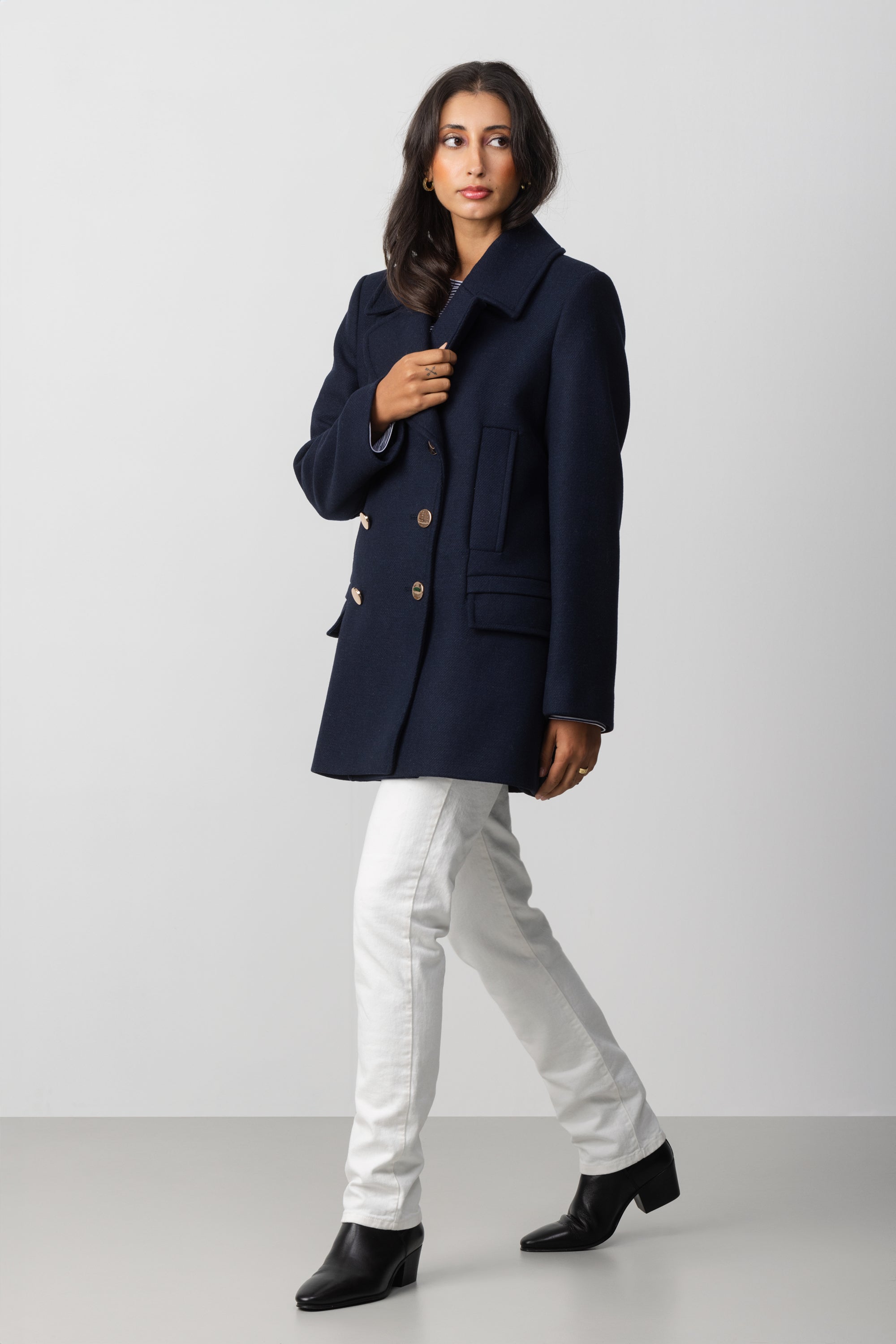 DOUBLE BREASTED WOOL BLEND PEACOAT