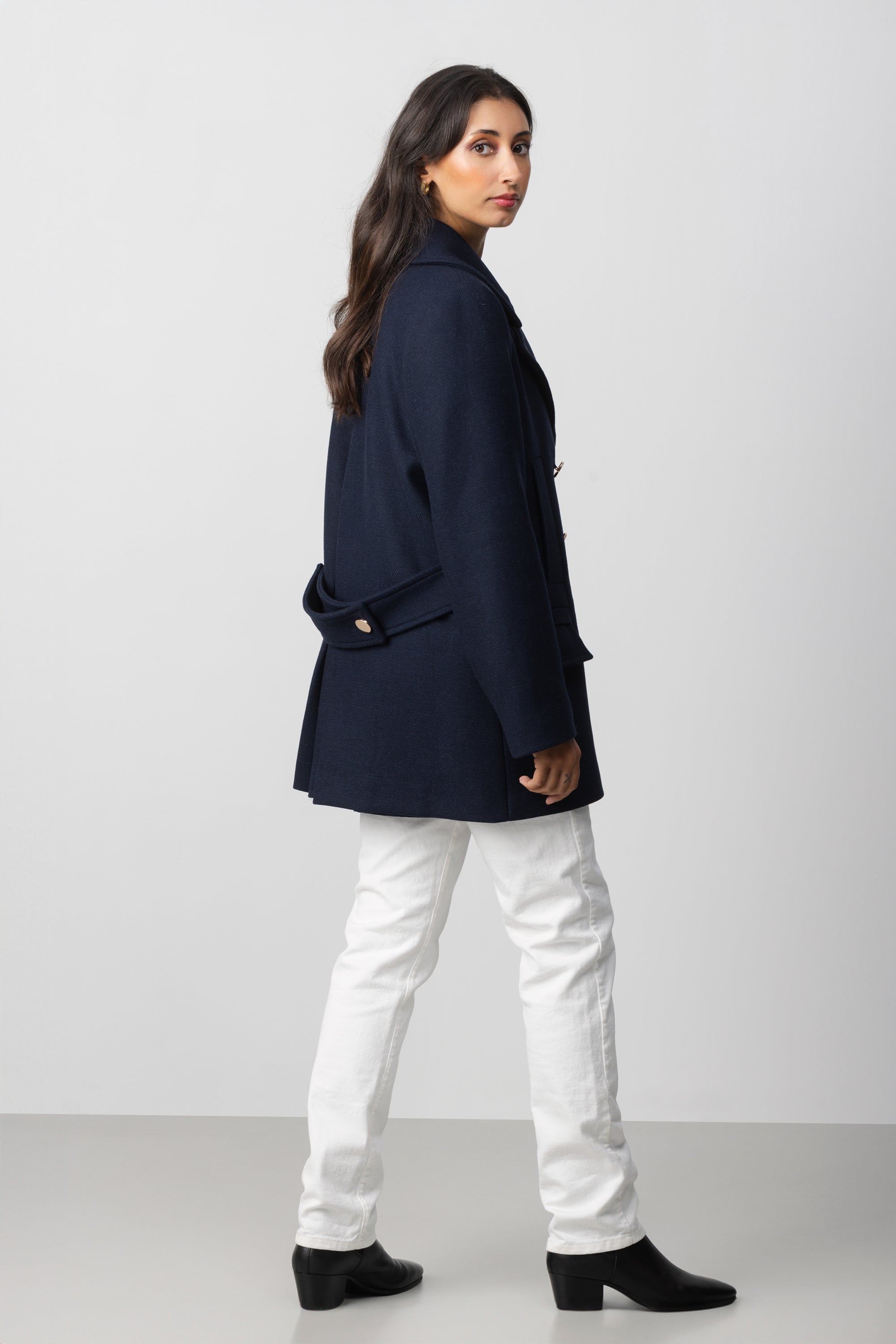 DOUBLE BREASTED WOOL BLEND PEACOAT