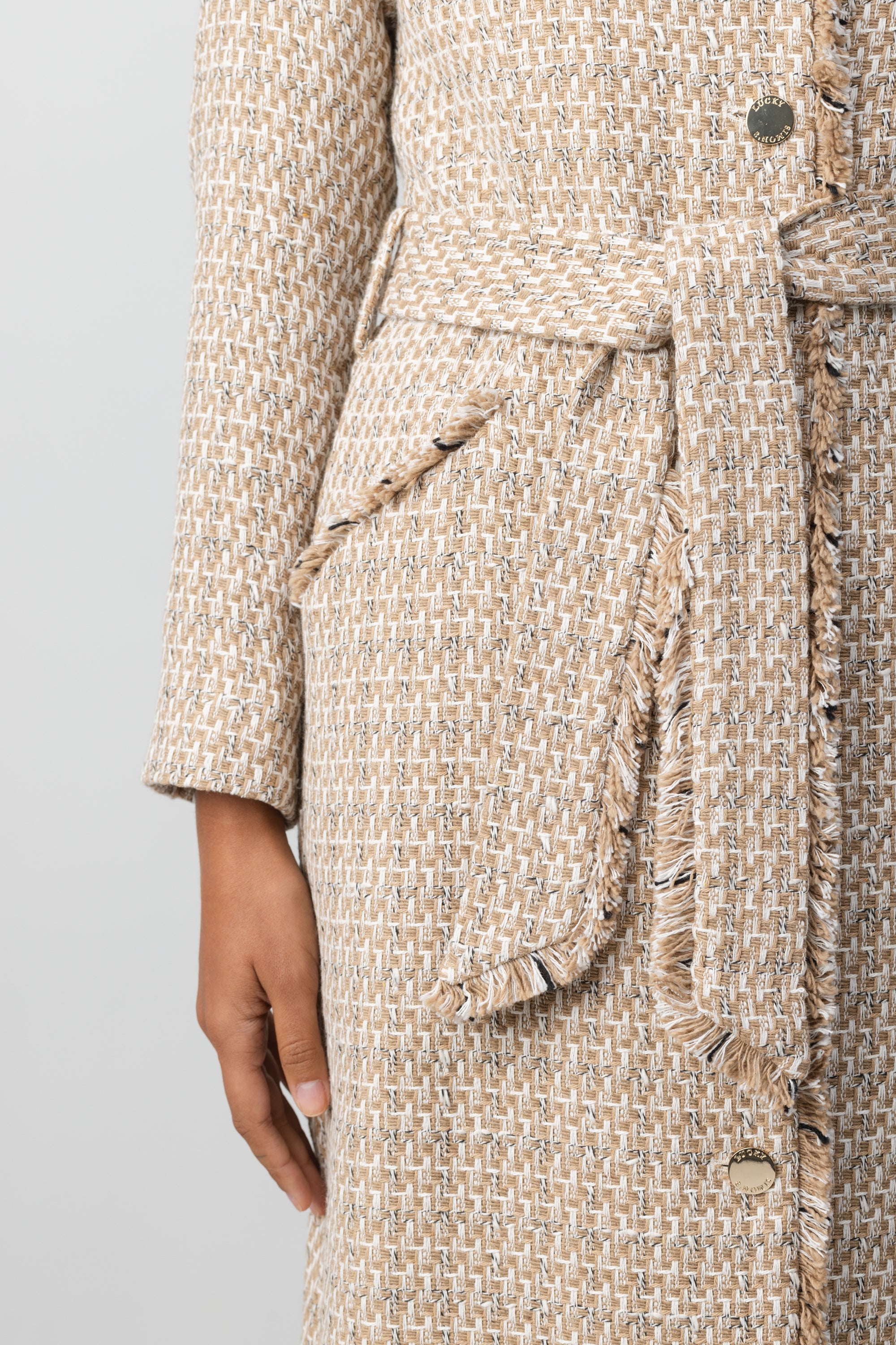 Bouclé Belted Midi Dress