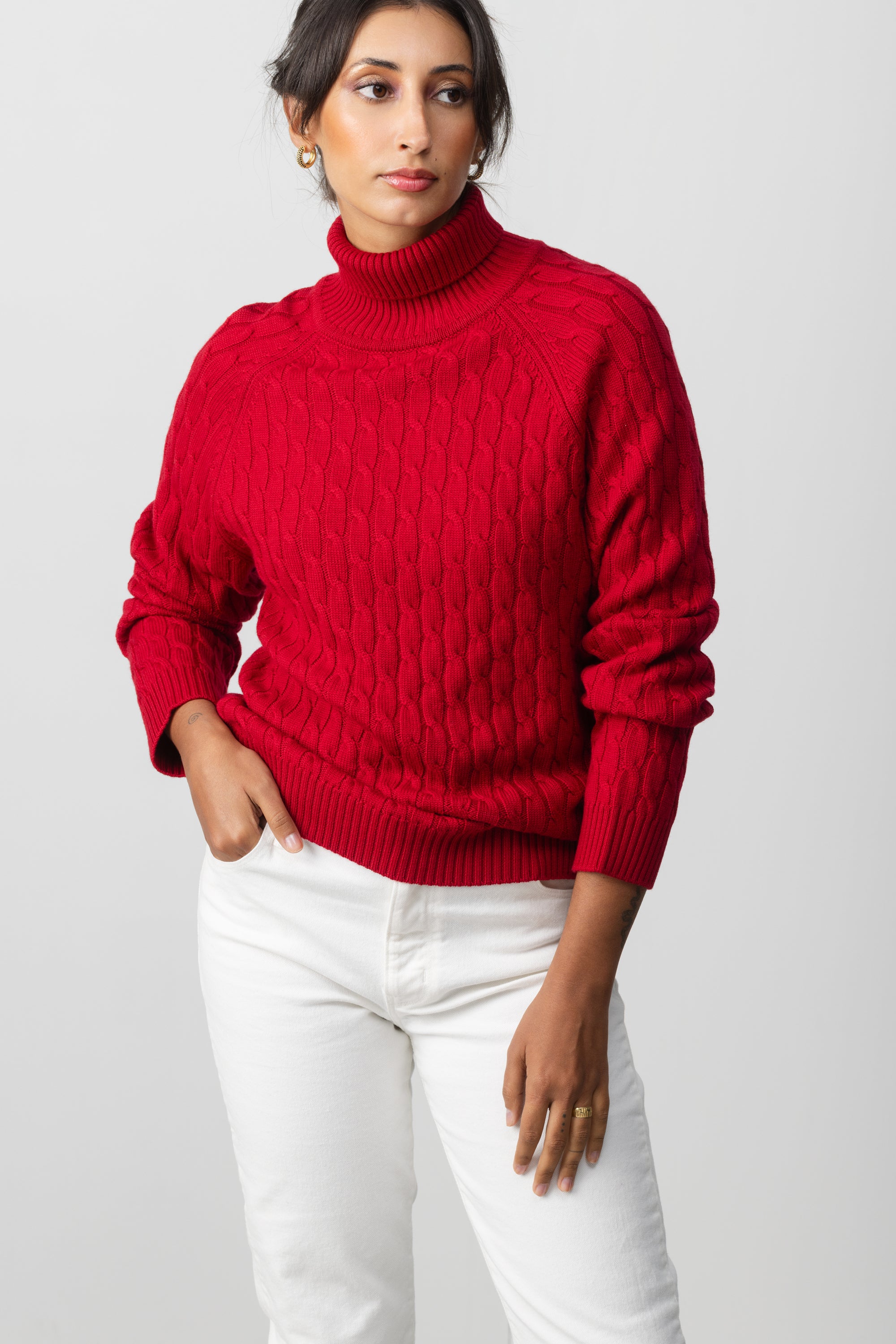 MERINO WOOL CABLE TURTLENECK