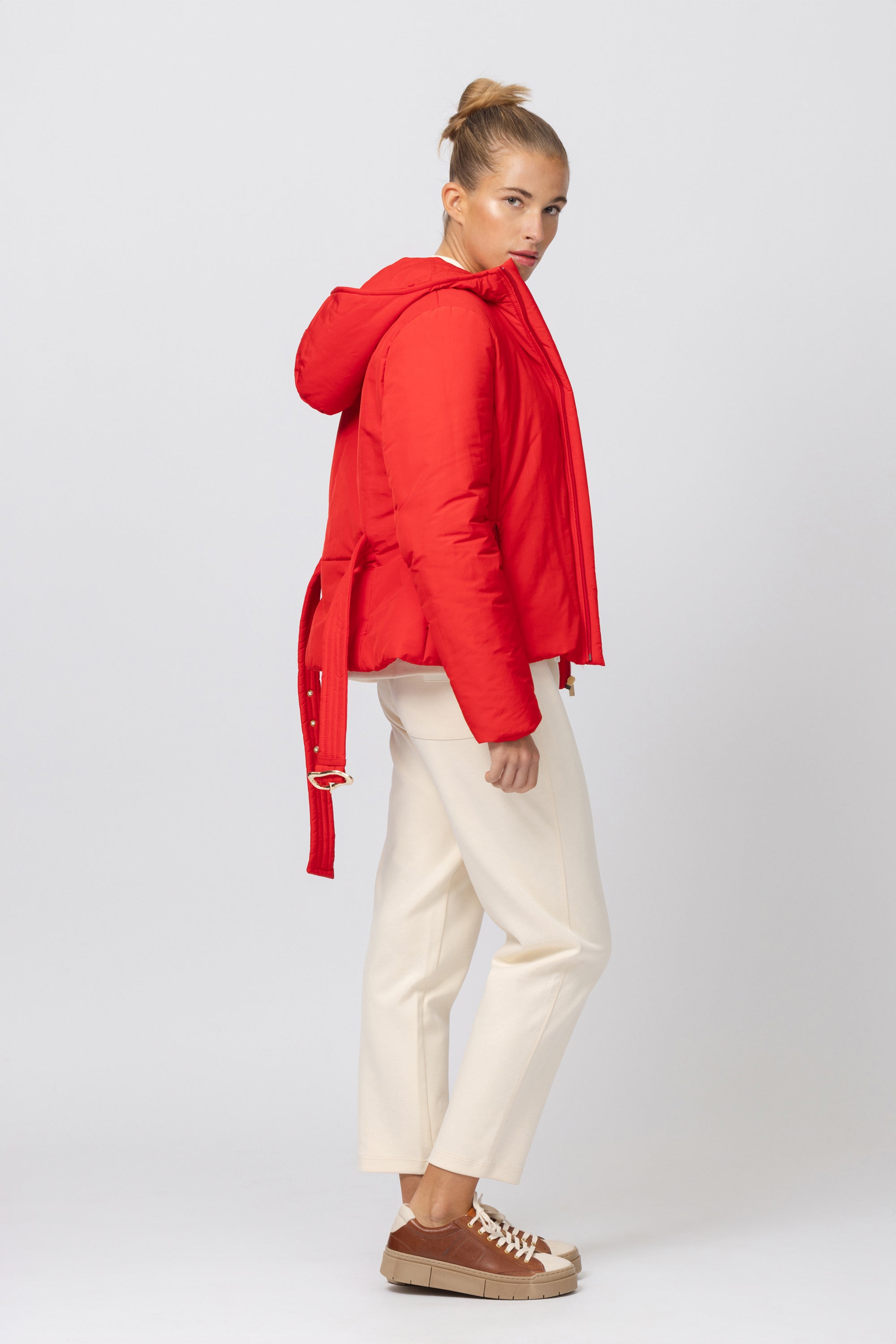 Belted down puffer jacket
